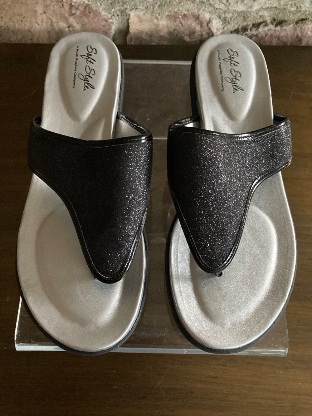 Soft Style Hush Puppies Loralei Sandals Black Glitter Size 9.5 Wide